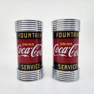 Retro Coca Cola Fountain Service Salt & Pepper Shakers Set Red 1997 Vintage 4 in